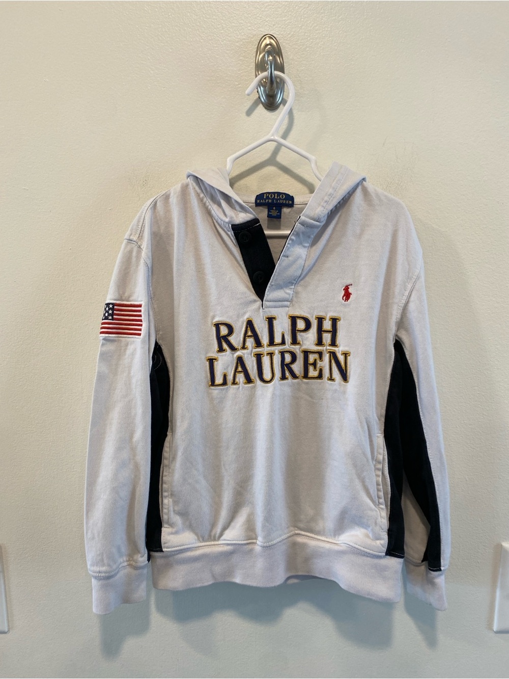 Polo Ralph Lauren hooded sweatshirt spell out American flag patch boys size 6